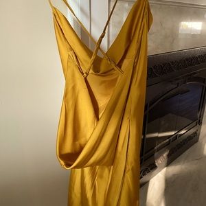 Drape front/back fully lined gold matte dress